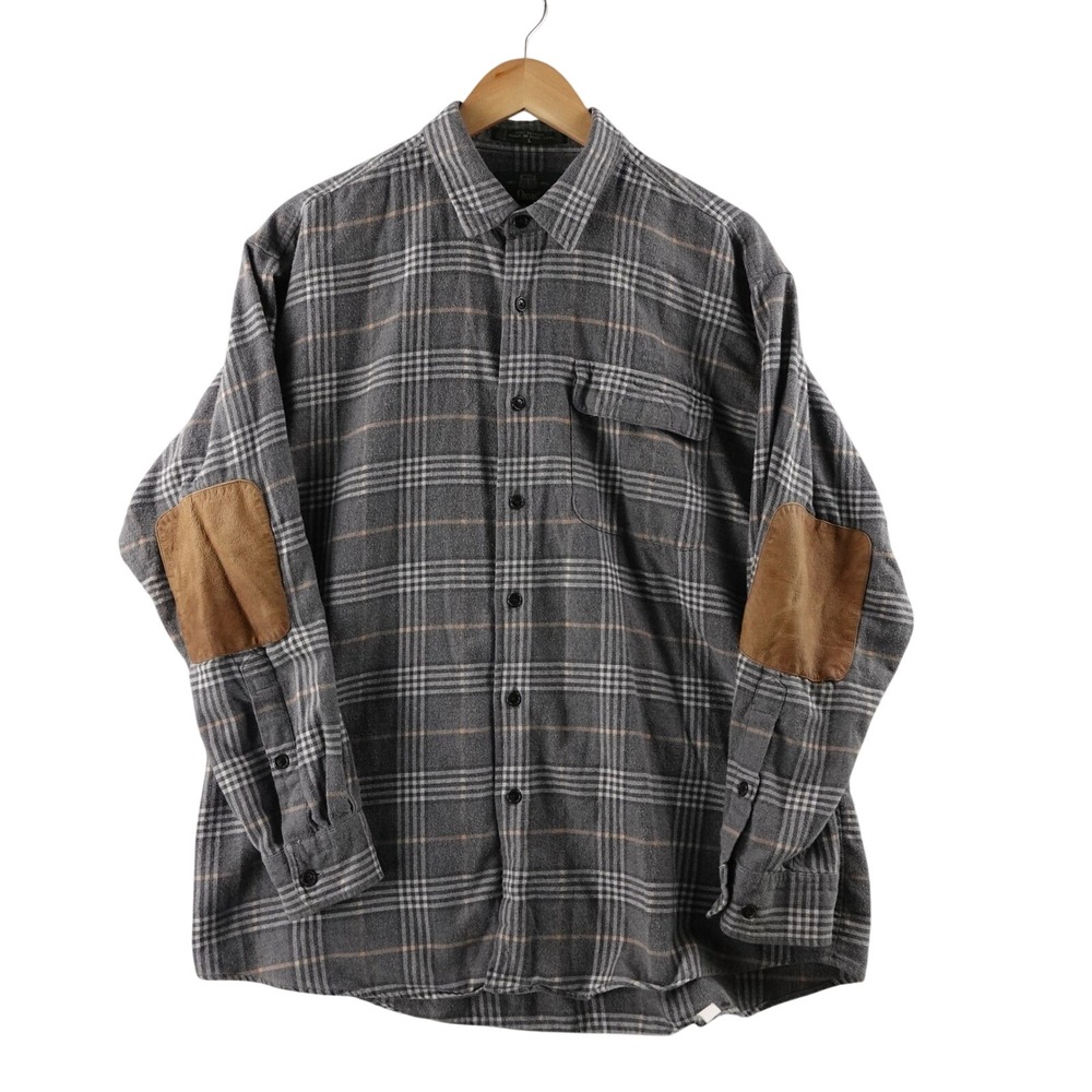 Vintage Orvis‎ Mens L Plaid Button Up Shirt Long Sleeve Elbow Patches Outdoor